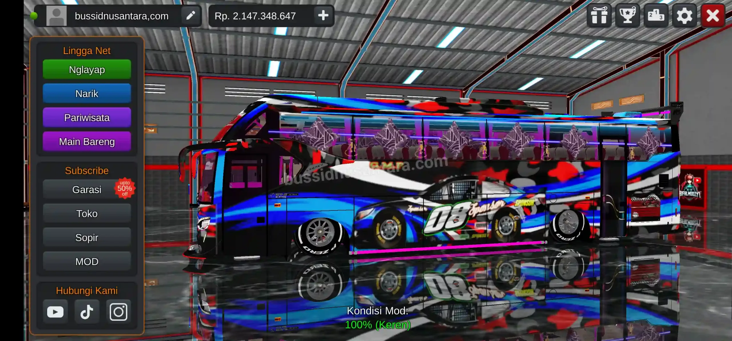 Livery Bussid SR2 Racing Merah Biru 08 SHD