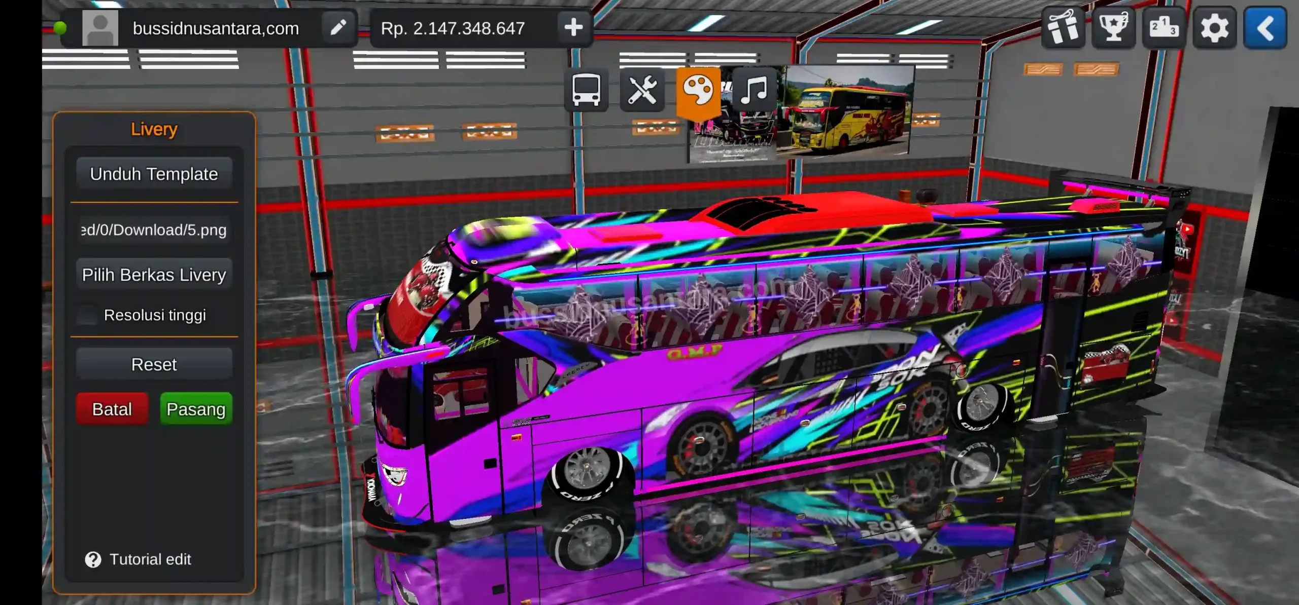 Livery Bussid SR2 Racing Ungu A 44 LI SHD